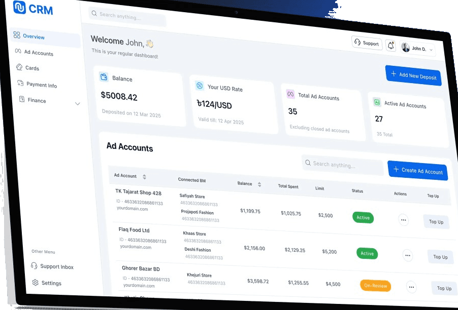 Custom CRM dashboard on a desktop monitor
